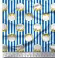 thumbnail image 1 of Soimoi Blue Cotton Voile Fabric Wreath & Stripe Print Fabric by Yard 42 Inch Wide, 1 of 3
