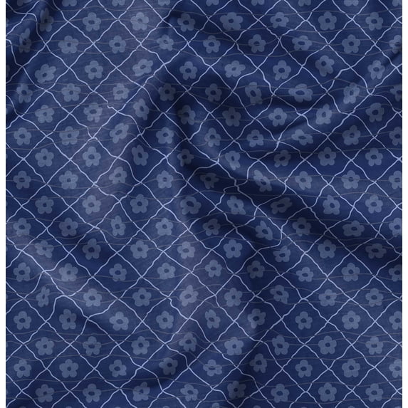 Soimoi Blue Fabric - By the Yard - 42 Inch Wide - Geometric Floral Textile - Contemporary and Stylish Designs for Fashion and Crafts Printed Fabric
