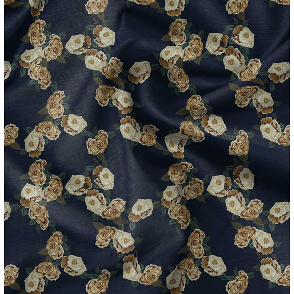 Soimoi Blue Fabric - By the Yard - 42 Inch Wide - Rose Floral Pattern Textile - Romantic and Delicate Designs for Stylish Projects Printed Fabric