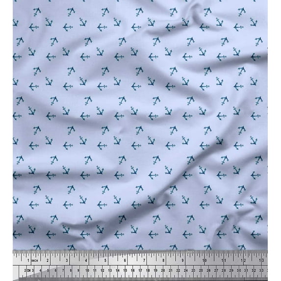 Soimoi Blue Georgette Viscose Fabric Anchor Hook Nautical Print Sewing Fabric Yard 42 Inch Wide