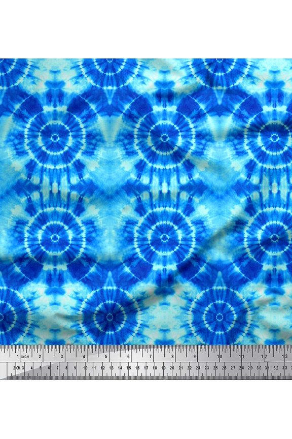 Blue Georgette Viscose Fabric Bandhani Tie-Dye Printed Fabric 1 Yard 44 Inch Wide