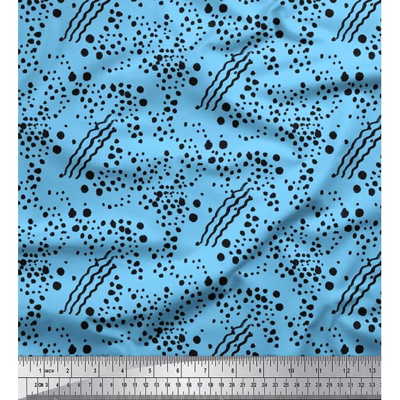 Soimoi Blue Georgette Viscose Fabric Brush Stroke & Dots Abstract Printed Craft Fabric by the Yard 42 Inch Wide