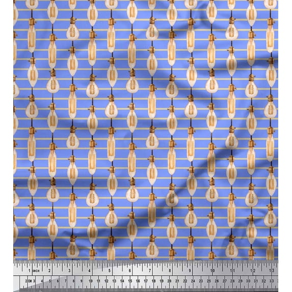 Soimoi Blue Georgette Viscose Fabric Bulb & Stripe Print Fabric by the Yard 42 Inch Wide