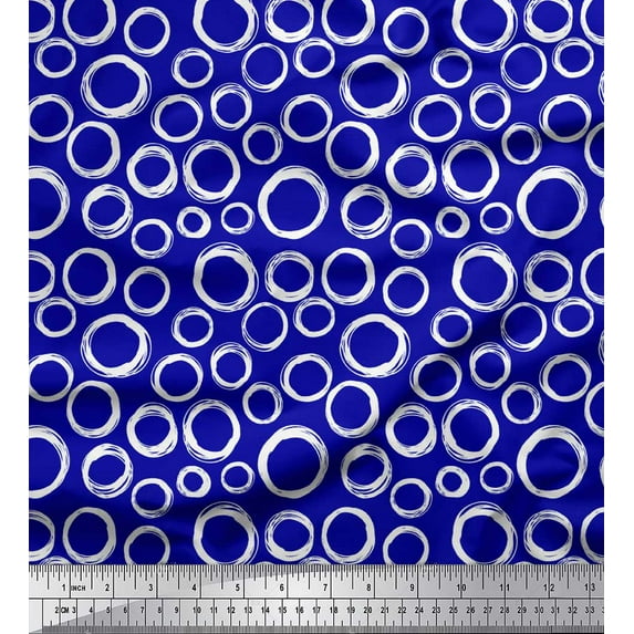 Soimoi Blue Georgette Viscose Fabric Circle & Oval Geometric Print Sewing Fabric Yard 42 Inch Wide