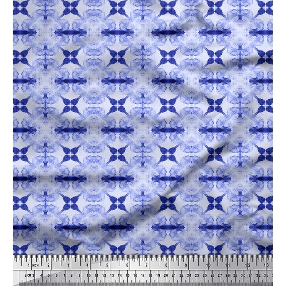 Soimoi Blue Georgette Viscose Fabric Floral Tie-Dye Print Sewing Fabric Yard 44 Inch Wide