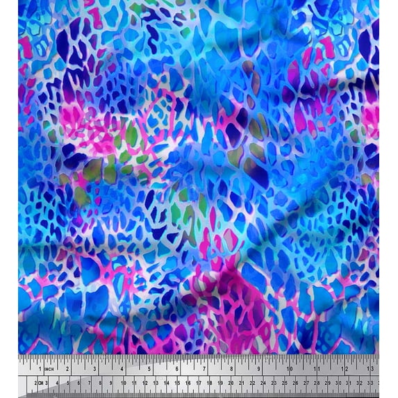 Soimoi Blue Georgette Viscose Fabric Leopard Animal Skin Fabric Prints By Yard 42 Inch Wide