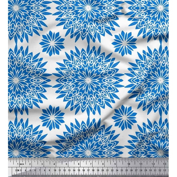 Soimoi Blue Heavy Canvas Fabric Artistic Floral Print Fabric by Yard 58 Inch Wide