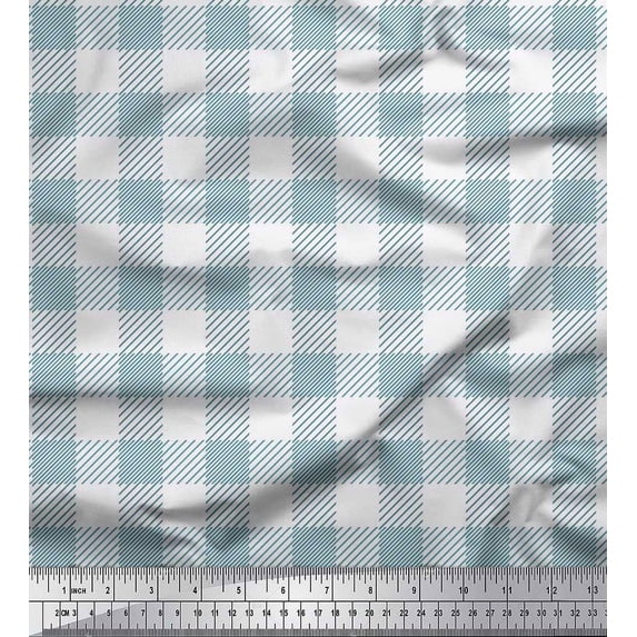 Soimoi Blue Heavy Canvas Fabric Check Check Decor Fabric Printed Yard 58 Inch Wide
