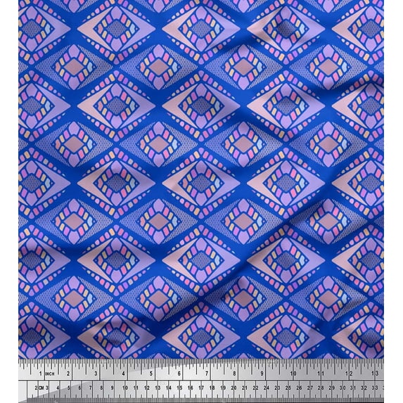 Soimoi Blue Heavy Canvas Fabric Diamond Geometric Print Fabric by the Yard 58 Inch Wide