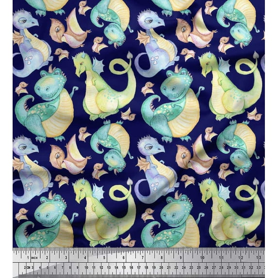 Soimoi Blue Heavy Canvas Fabric Dinosaurs Kids Print Fabric by the Yard 58 Inch Wide