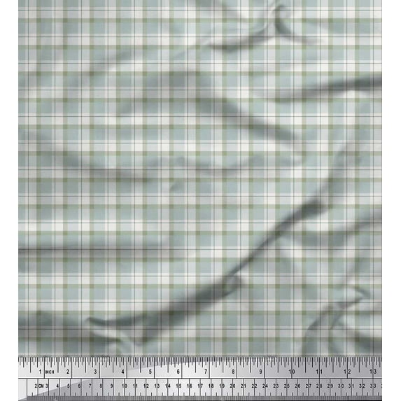 Soimoi Blue Heavy Canvas Fabric Plaid Check Print Sewing Fabric Yard 58 Inch Wide