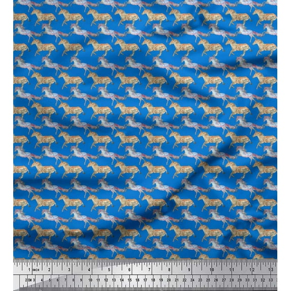 Soimoi Blue Heavy Canvas Fabric Running Horse Animal Print Fabric by the Yard 58 Inch Wide