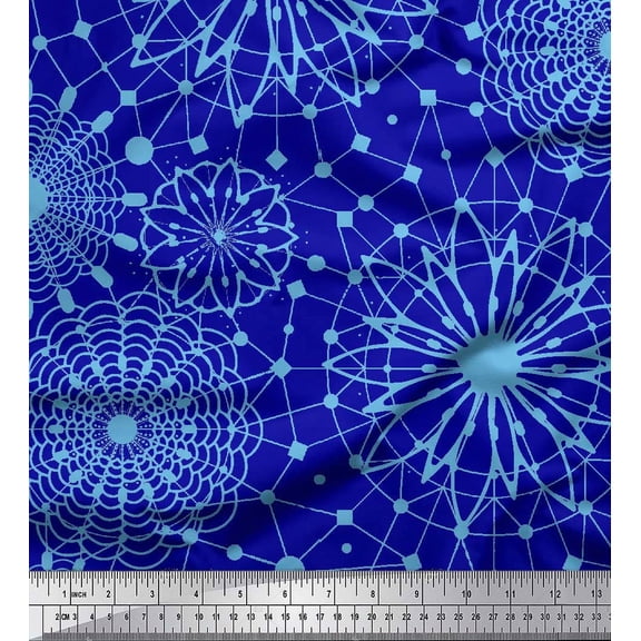 Soimoi Blue Heavy Satin Fabric Artistic Geometric Fabric Prints By Yard 54 Inch Wide