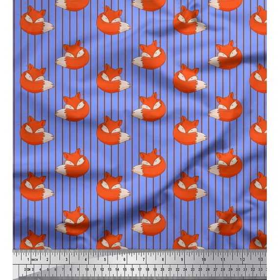 Soimoi Blue Heavy Satin Fabric Fox Stripe Printed Fabric 1 Yard 56 Inch Wide