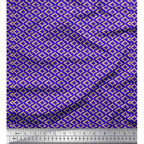 Soimoi Blue Japan Crepe Satin Fabric Diamond Geometric Fabric Prints By Yard 42 Inch Wide