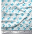 thumbnail image 1 of Soimoi Blue Japan Crepe Satin Fabric Eyes Face Print Sewing Fabric BTY 42 Inch Wide, 1 of 3