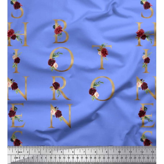 Soimoi Blue Japan Crepe Satin Fabric Inspiration Quote Text Print Sewing Fabric Yard 44 Inch Wide