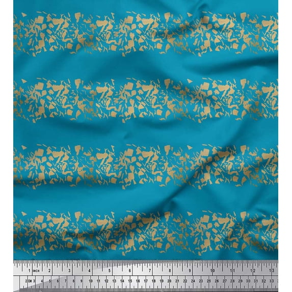 Soimoi Blue Japan Crepe Satin Fabric Lace Border Abstract Decor Fabric Printed Yard 42 Inch Wide
