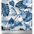 thumbnail image 1 of Soimoi Blue Japan Crepe Satin Fabric Monstera Leaf & Floral Printed Craft Fabric by the Yard 42 Inch Wide, 1 of 3