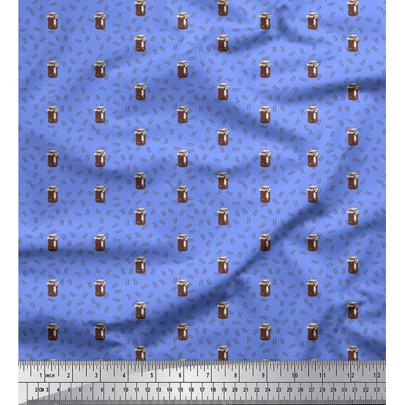 Soimoi Blue Modal Satin Fabric Lines & Pickle Jar Kitchen Print Sewing Fabric Yard 42 Inch Wide