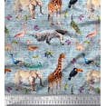 thumbnail image 1 of Soimoi Blue Moss Georgette Fabric Birds,Elephant & Giraffe Animal Printed Craft Fabric by The Yard 42 Inch Wide, 1 of 1