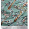 thumbnail image 1 of Soimoi Blue Moss Georgette Fabric Blue Floral & American Robin Bird Print Sewing Fabric BTY 42 Inch Wide, 1 of 3