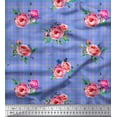 thumbnail image 1 of Soimoi Blue Moss Georgette Fabric Check & Floral Printed Craft Fabric by the Yard 42 Inch Wide, 1 of 3