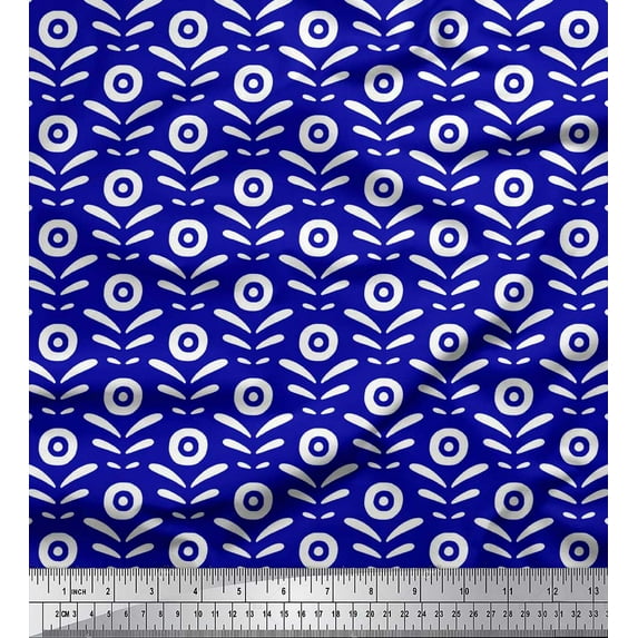 Soimoi Blue Moss Georgette Fabric Geometric Floral Fabric Prints By Yard 42 Inch Wide