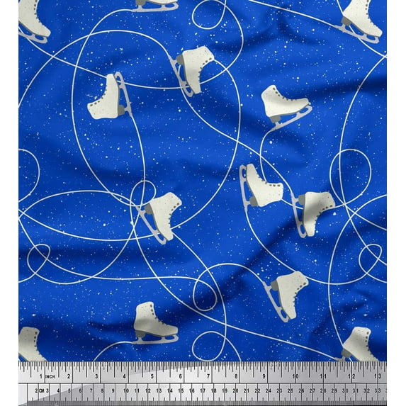 Soimoi Blue Moss Georgette Fabric Ice Skates Travel Print Fabric by the Yard 42 Inch Wide