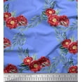 thumbnail image 1 of Soimoi Blue Moss Georgette Fabric Leaves & Peony Floral Print Fabric by the Yard 44 Inch Wide, 1 of 3