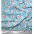 thumbnail image 1 of Soimoi Blue Moss Georgette Fabric Leaves & Rose Floral Print Fabric by Yard 42 Inch Wide, 1 of 3