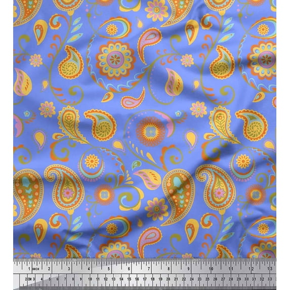 Soimoi Blue Moss Georgette Fabric Mandala & Paisley Print Fabric by the Yard 44 Inch Wide