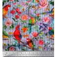thumbnail image 1 of Soimoi Blue Moss Georgette Fabric Stripe,Floral & Parrot Bird Print Fabric by The Yard 42 Inch Wide, 1 of 3
