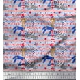 thumbnail image 1 of Soimoi Blue Moss Georgette Fabric Women,Stripe & Firecrackers Party Printed Fabric 1 Yard 42 Inch Wide, 1 of 1