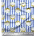 thumbnail image 1 of Soimoi Blue Moss Georgette Fabric Wreath & Stripe Print Sewing Fabric Yard 42 Inch Wide, 1 of 3