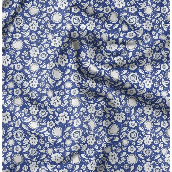 Soimoi Blue Poly Georgette Fabric Artistic Floral Decor Fabric Printed Yard 42 Inch Wide