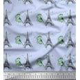 thumbnail image 1 of Soimoi Blue Poly Georgette Fabric Artistic Floral & Eiffel Tower Architectural Print Fabric by Yard 52 Inch Wide, 1 of 3
