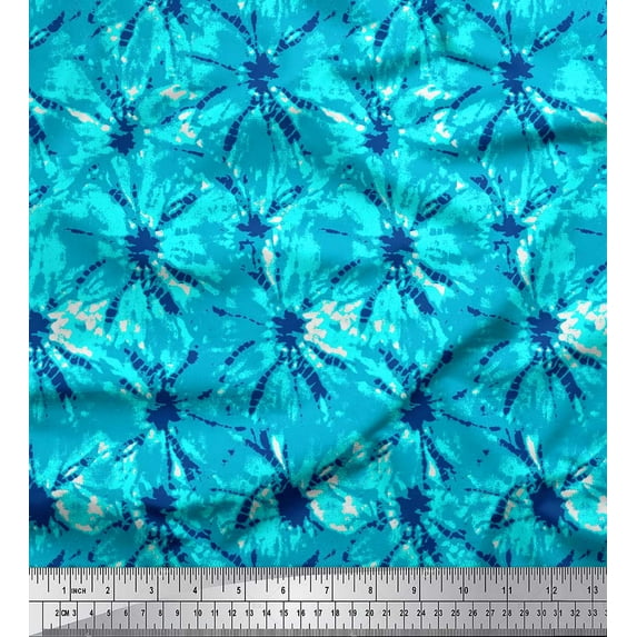 Soimoi Blue Poly Georgette Fabric Batik Tie-Dye Printed Craft Fabric by the Yard 52 Inch Wide