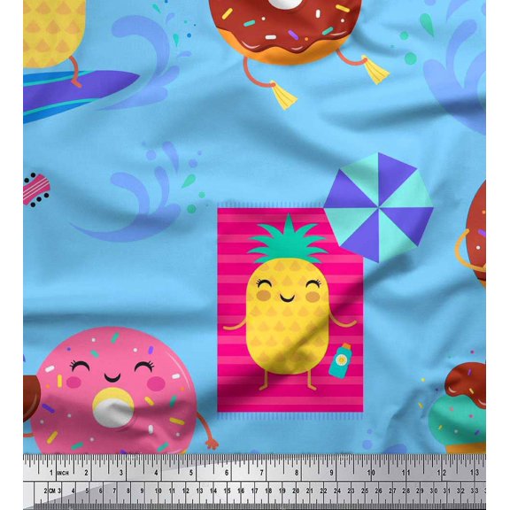 Soimoi Blue Poly Georgette Fabric Beech & Fun Party Printed Craft Fabric by the Yard 42 Inch Wide