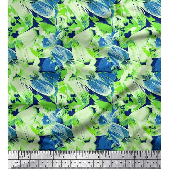 Soimoi Blue Poly Georgette Fabric Brush Stroke Abstract Print Sewing Fabric Yard 42 Inch Wide