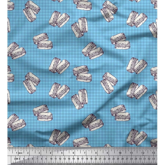 Soimoi Blue Poly Georgette Fabric Check & Burger Food Print Sewing Fabric Yard 42 Inch Wide