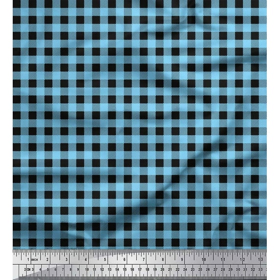 Soimoi Blue Poly Georgette Fabric Check Check Print Sewing Fabric Yard 52 Inch Wide