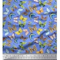 thumbnail image 1 of Soimoi Blue Poly Georgette Fabric Colorful Butterfly Printed Fabric 1 Yard 42 Inch Wide, 1 of 3