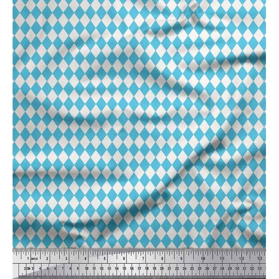 Soimoi Blue Poly Georgette Fabric Diamond Geometric Printed Fabric 1 Yard 42 Inch Wide