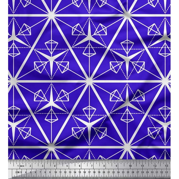 Soimoi Blue Poly Georgette Fabric Diamond & Triangle Geometric Printed Fabric 1 Yard 52 Inch Wide