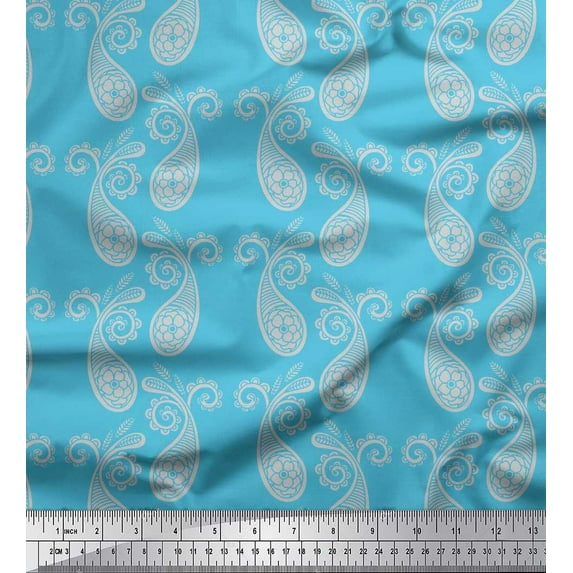 Soimoi Blue Poly Georgette Fabric Floral & Paisley Printed Craft Fabric by the Yard 52 Inch Wide