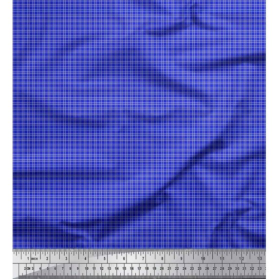 Soimoi Blue Poly Georgette Fabric Geometric Check Decor Fabric Printed Yard 42 Inch Wide