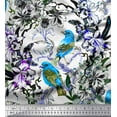 thumbnail image 1 of Soimoi Blue Poly Georgette Fabric Leaves,Floral & American Robin Bird Printed Craft Fabric by The Yard 42 Inch Wide, 1 of 3