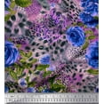 thumbnail image 1 of Soimoi Blue Poly Georgette Fabric Leopard Skin,Leaves & Floral Printed Fabric 1 Yard 42 Inch Wide, 1 of 1