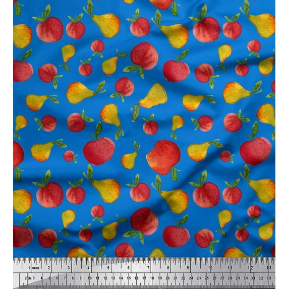 Soimoi Blue Poly Georgette Fabric Mix Fruit Decor Fabric Printed Yard 52 Inch Wide